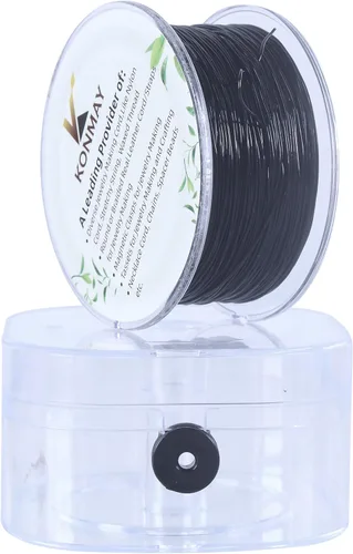 KONMAY 1 rollo de cuerdas elásticas redondas de 0.024 in con estuche organizador, cordón elástico de cristal negro de 109 yardas para hacer pulseras