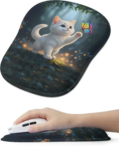 Miniatura 11 de Alfombrilla de mouse ergonómica con bonito diseño de gato negro, para aliviar el dolor del túnel carpiano, área de mouse 65% utilizable, 01 Lindo