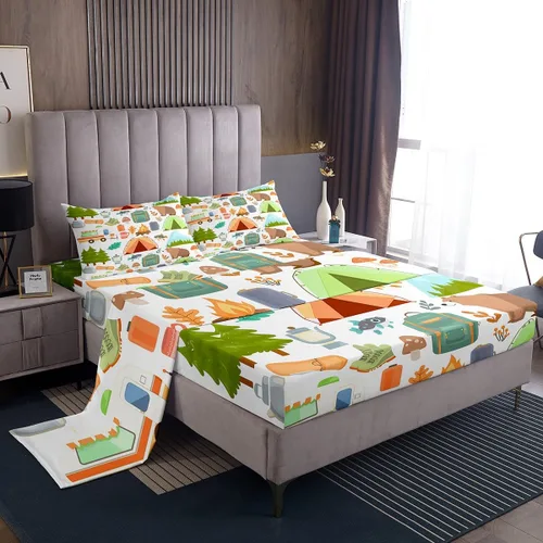 Miniatura 40 de Erosebridal American Flag Bed Sheets Twin Army Green Camo Deep Pocket Fitted Sheet for Kids Boys Girls Bear Claw Hunting Theme Bedding Set Camoflage