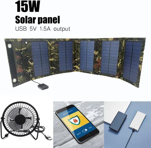Miniatura 3 de Panel solar portátil de 20 W, carga de emergencia al aire libre, impermeable, plegable (salidas USB de 5 V/1.2 A) (camuflaje de 15 W)