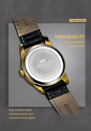 Miniatura 4 de BRIGADA Relojes para hombre de la marca suiza clásico reloj de vestir dorado para hombre con calendario de fecha, cuarzo casual de negocios
