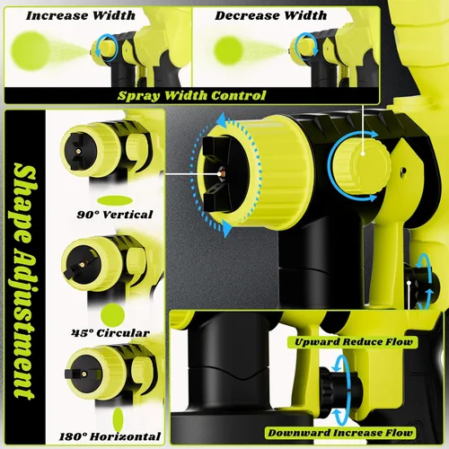 Miniatura 3 de Pulverizador de pintura inalámbrico para batería Ryobi de 18 V, pistola de pintura eléctrica HVLP con boquillas de 4 tamaños y 3 patrones