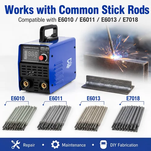 Miniatura 2 de Soldador de palo 250A 110/220V, máquina de soldadura ARC/Lift TIG con control sinérgico, inversor IGBT, arranque en caliente, fuerza de arco