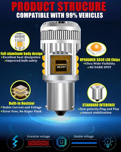 Miniatura 2 de Bombillas LED 7507, BAU15S, PY21W, amarillo ámbar súper brillantes, 4000 lúmenes, para luces direccionales, con resistencia incorporada, sin error