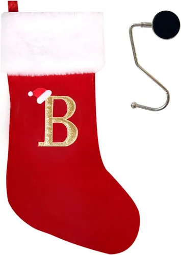 Miniatura 78 de Medias de Navidad de 20 pulgadas con monograma, letras, medias súper suaves grandes de Navidad, medias de monograma rojo para Navidad, regalo