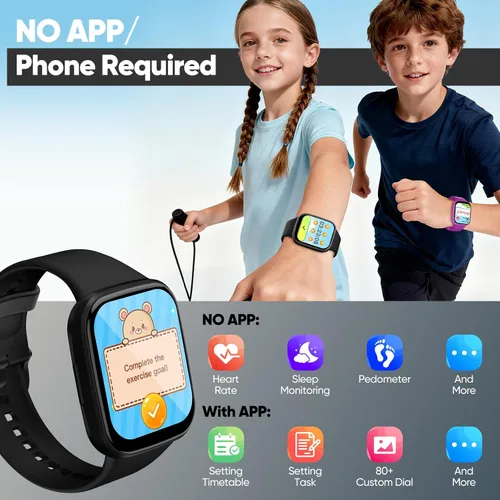 Miniatura 3 de Reloj inteligente para niños, no necesita aplicación/teléfono, pantalla táctil HD, rastreador de actividad física con frecuencia cardíaca, monitor