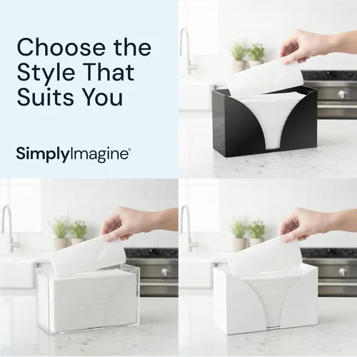 Miniatura 8 de SimplyImagine Dispensador de toallas de papel acrílico para encimera, bandeja abierta para servilletas múltiples, plegado en C, plegado en Z