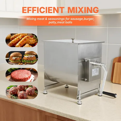 Miniatura 2 de Hakka Mezcladores de carne manuales de acero inoxidable de 10 litros/20 libras de capacidad con tanque fijo, máquina mezcladora de salchichas