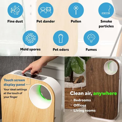 Miniatura 5 de OVAL AIR AIR1000A - Purificador de aire H13 True HEPA 5 en 1 de 3 etapas para alérgenos, polvo, mascotas, alergias, olor, humo, polen, habitaciones