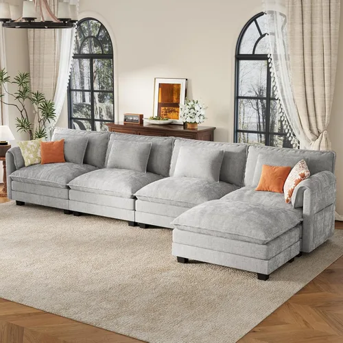 Miniatura 11 de ELUCHANG Sofá modular de gran tamaño de 79 pulgadas, cómodo sofá en forma de nube para sala de estar, sofá en forma de L con otomana, sofá de Negro