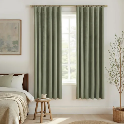 Miniatura 26 de Cortinas de terciopelo con trabilla trasera de 52 x 63 pulgadas de color naranja quemado de KOUFALL
