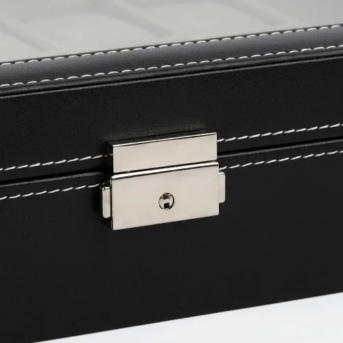 Miniatura 6 de JS NOVA JUNS Caja de reloj, 24 ranuras para hombre, organizador de relojes con cerradura y tapa acrílica grande, piel sintética negra