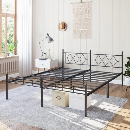 Miniatura 8 de Base de cama tamaño King de 14 pulgadas, no necesita somier, plataforma de metal con cabecero y piecero, soporte de listones resistentes, fácil