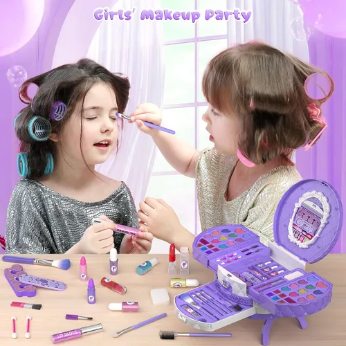 Miniatura 3 de PERRYHOME Kit de maquillaje para niños para niña, juego de cosméticos reales lavables de 59 piezas, juego de maquillaje para niños no tóxicos, kit
