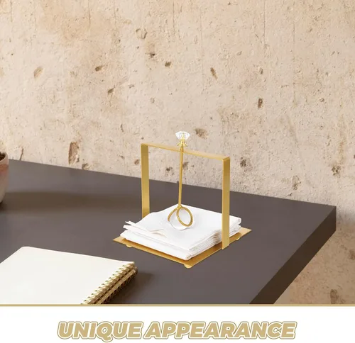 Miniatura 3 de Abaodam Metal Napkin Holder with Handle Modern Square Gold Metal Napkin Stand Large Dining Table for Kitchen and Living Room Decor