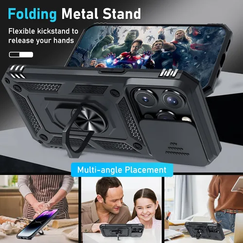 Miniatura 2 de Janmitta Funda para iPhone 14 Pro con cubierta deslizante para lente de cámara incorporada + protector de pantalla, funda de cuerpo completo Negro