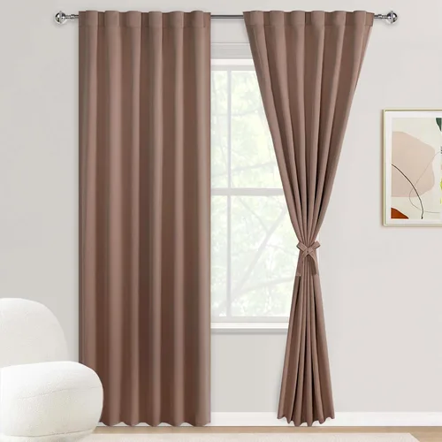 Miniatura 16 de DWCN Cortinas opacas con pestaña trasera para ventana - Cortinas opacas con bolsillo para barra para oscurecer la habitación para dormitorio/sala