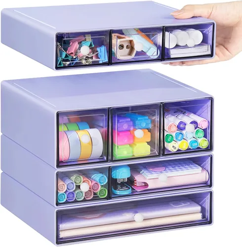 Miniatura 9 de Organizador de escritorio con 9 cajones, cajones de almacenamiento para manualidades de escritorio apilables de 4 niveles, caja de almacenamiento