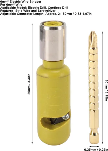 Miniatura 2 de Herramienta de pelado de cables de 6 mm², pelador de cables eléctrico para taladro inalámbrico, pelacables de acero de alto carbono con longitud