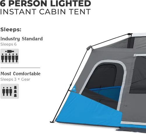 Miniatura 2 de CORE Instant Cabin Tents with LED Lights Family Multi Room Lighted Pop Up Tents for Camping Included Storage Pockets for Camping Accessories