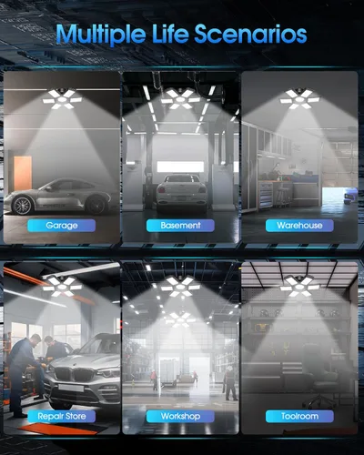 Miniatura 6 de AUDLES - Paquete de 1 luz de garaje, 200 W, 20000 lm, 6500 K, luces LED para taller, luces de techo LED para garaje con 6+1 paneles deformables