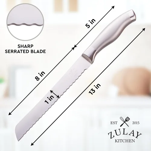 Miniatura 2 de Zulay - Cuchillo de pan dentado, cuchillo de pan de acero inoxidable para pan casero, pastel, bagel, cortador de pan de una pieza y cortador de pan