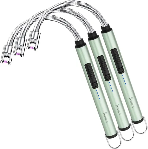 Miniatura 12 de Encendedor de vela eléctrico SUPRUS USB tipo C recargable con carcasa de acero y gancho colgante con cuello flexible de 360° (Verde)