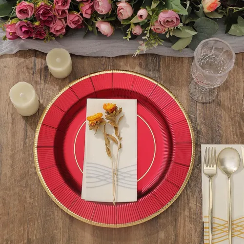 Miniatura 12 de Efavormart 25 Pack Platos de papel para servir y cenar de 10" en negro metálico con rayos de sol, platos desechables para fiestas - 350 GSM