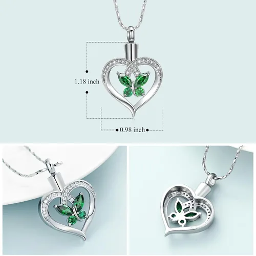 Miniatura 51 de Imrsanl Collares de urna de mariposa para mujeres y niñas, joyería de cremación con piedra natal, colgante para cenizas humanas, medallón