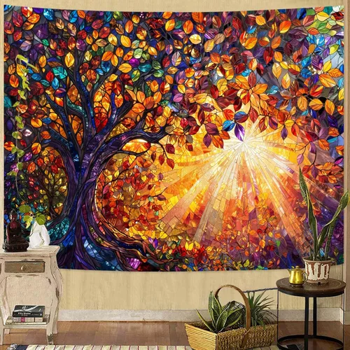 Miniatura 18 de Lunerfex Tapiz de árbol de la vida, tapiz de pared de fase lunar, tapices verdes para dormitorio, techo, tapices para colgar en la pared