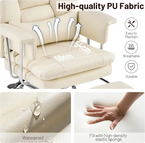 Miniatura 6 de Furniliving Silla de oficina grande y alta con reposapiés, silla de oficina ejecutiva de piel sintética con respaldo alto y soporte lumbar