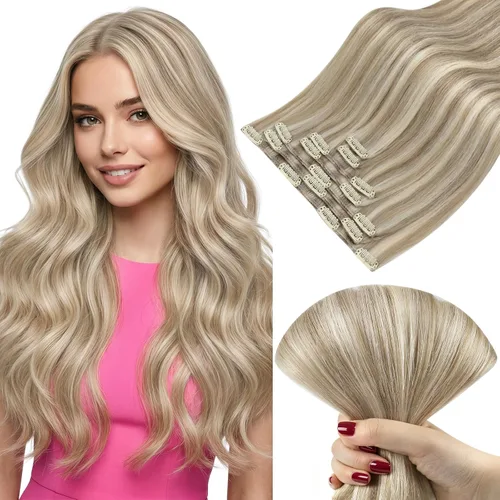 Miniatura 19 de Ve Sunny Extensiones de cabello clip-in de cabello humano real con reflejos, extensiones de cabello con clip para cabello corto, marrón oscuro