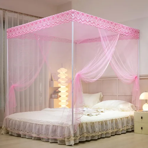 Miniatura 12 de naturetalk Dosel de cama, mosquitera de princesa para niñas y adultos, con tres puertas, diseño de encaje rectangular (Azul bebé, King)