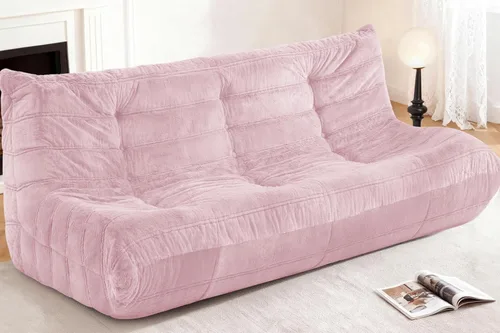 Miniatura 49 de Puf para adultos, silla puf grande, sillón con relleno de espuma viscoelástica para el hogar, apartamento o sala de juegos, gris afelpado Felpa gris
