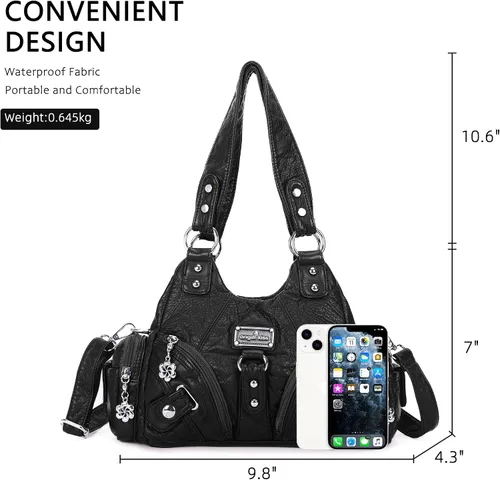 Miniatura 3 de Bolsos Angel Kiss para mujer, pequeños, tipo hobo, de hombro, de piel Vagen, con múltiples bolsillos, bolsa tipo bandolera con cierre de cremallera
