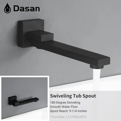 Miniatura 5 de DASAN Juego completo de grifos de ducha de bañera, sistema completo de ducha de bañera negro mate con boquilla de bañera, juego de grifo de bañera