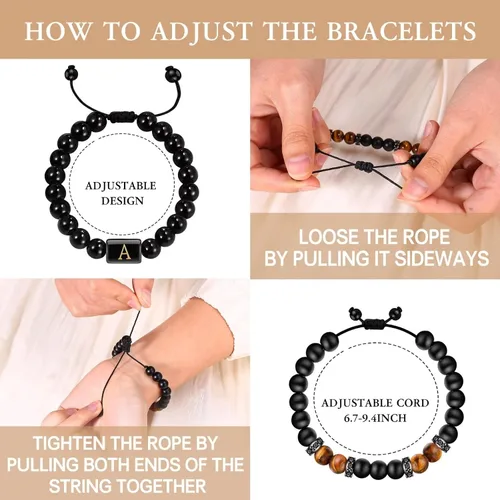 Miniatura 6 de STORUP Regalos para mi hijo de mamá papá, 2 pulseras de cuentas de obsidiana con inicial de ojo de tigre y ágata negra, regalos de cumpleaños, Día