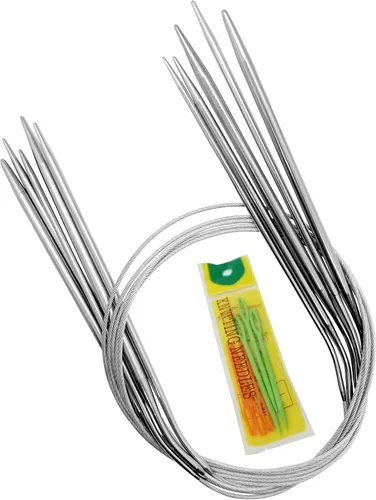 Miniatura 7 de KnitPal Juego de 5 agujas de tejer circulares de 16 pulgadas Acero inoxidable con cables lisos Tamaños de EE. UU. 4 – 8 (0.128–0.197 in)