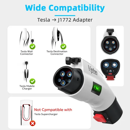 Miniatura 4 de VIPTOO Adaptador para Tesla a J1772, Compacto con Indicador de Luz, Compatible con Cargadores Tesla de Pared/Móvil/Destino, Convierte Tesla a J1772