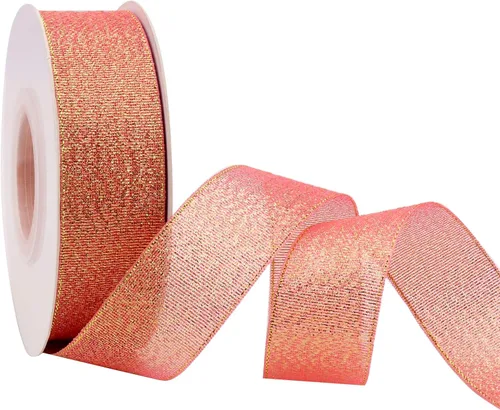 Cinta de champán con purpurina de 1 pulgada, cinta para envolver regalos, fiestas de vacaciones, decoraciones de boda, cinta de tela de 25 yardas
