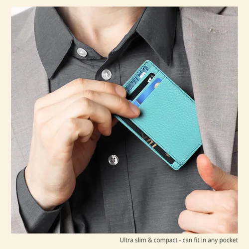 Miniatura 6 de Carteras de cuero Oak Leathers, delgadas y minimalistas con bolsillo frontal y bloqueo RFID para hombres y mujeres, Verde claro, Pequeña