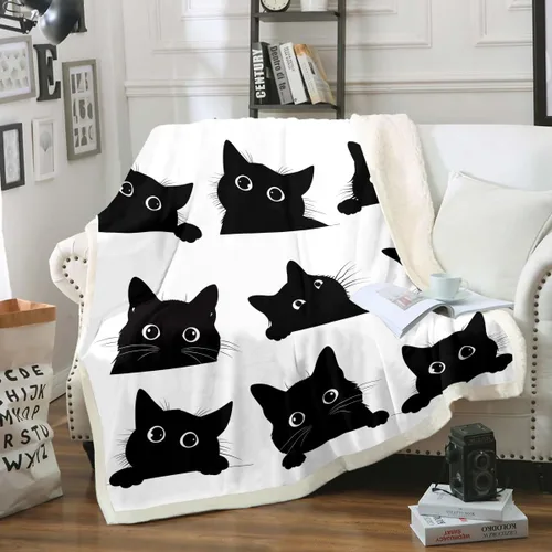 Feelyou Manta mullida de gato negro para niños pequeños, linda manta de forro polar con diseño de gatito kawaii, súper suave y acogedora, 30 x 40