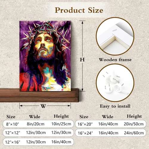 Miniatura 8 de HVEST Arte de pared de Jesucristo en acuarela, retrato cristiano de Jesús, lienzo abstracto enmarcado, obra de arte moderna para dormitorio, sala