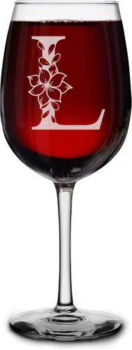 Miniatura 16 de shop4ever Copa de vino con monograma floral con inicial grabada de 16 onzas (B), copa de vino grabada con tallo para mujer, regalo de cumpleaños