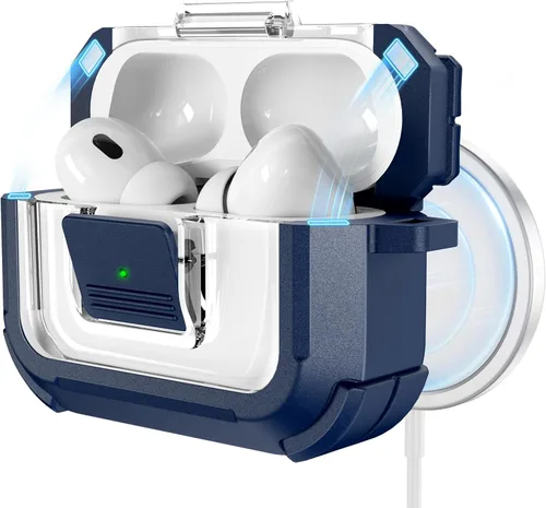 Miniatura 28 de RFUNGUANGO Funda para AirPods Pro 2, compatible con AirPods Pro de 2ª/1ª generación, compatible con MagSafe, bloqueo automático magnético con kit