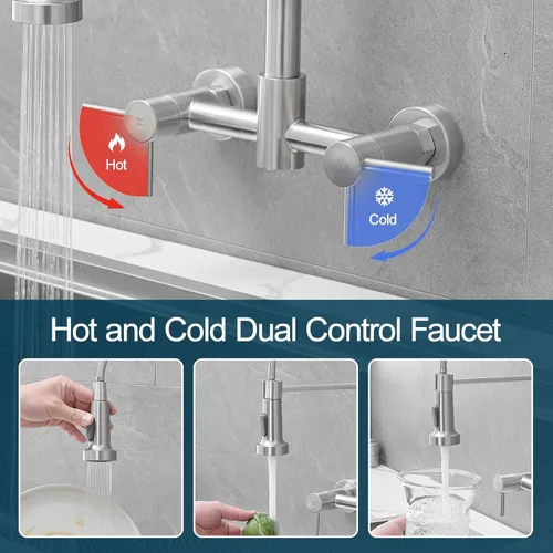 Miniatura 4 de AIMADI Grifos de cocina de montaje en pared, grifo de fregadero de cocina de montaje en pared central de 8 pulgadas con rociador extraíble, diseño