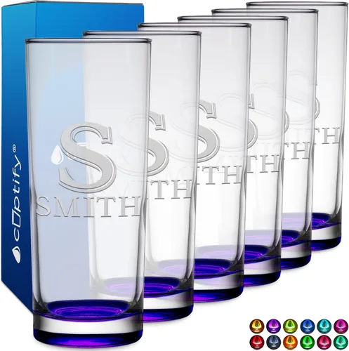 Miniatura 38 de Highball personalizado de 10.5 onzas con fondo negro, vaso Collins alto personalizado, cóctel de bebida mixta recta, inicial con nombre de regalo