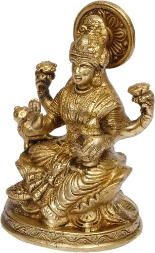 Miniatura 4 de ARTVARKO Laxmi Mata Blessing Sentado en Lotus con Kalash y Owl Brass Murti (5 pulgadas)