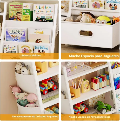 Miniatura 7 de Homeiju - Estantería para niños y organizador de almacenamiento de juguetes, estantería de 3 niveles para niños, estantería con bandeja y 2