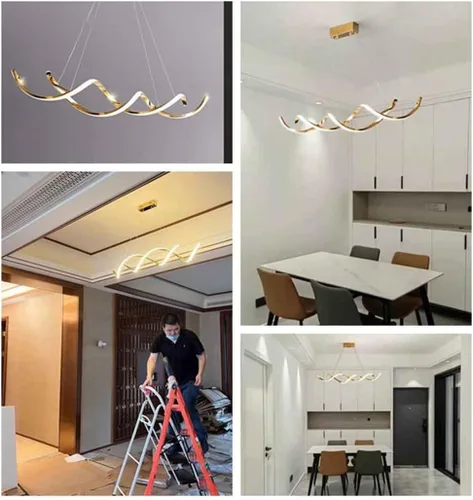Miniatura 6 de Moderna iluminación colgante dorada en espiral, lámpara LED para colgar en el techo, compatible con mesa de comedor sobre el fregadero, cocina